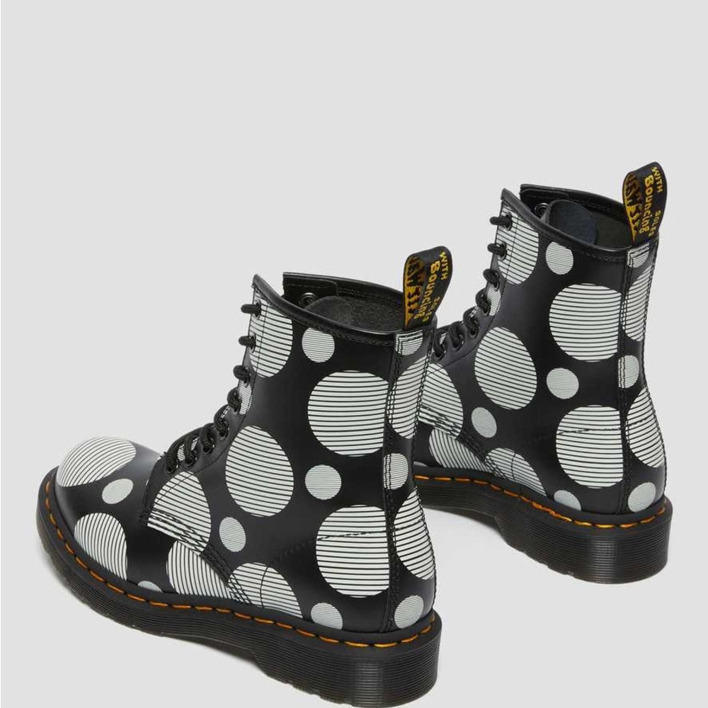 New Dr Martens 7 Black Polka Dot Print 1460 Boot Lace Up Combat Lug Sole Doc - Picture 11 of 12